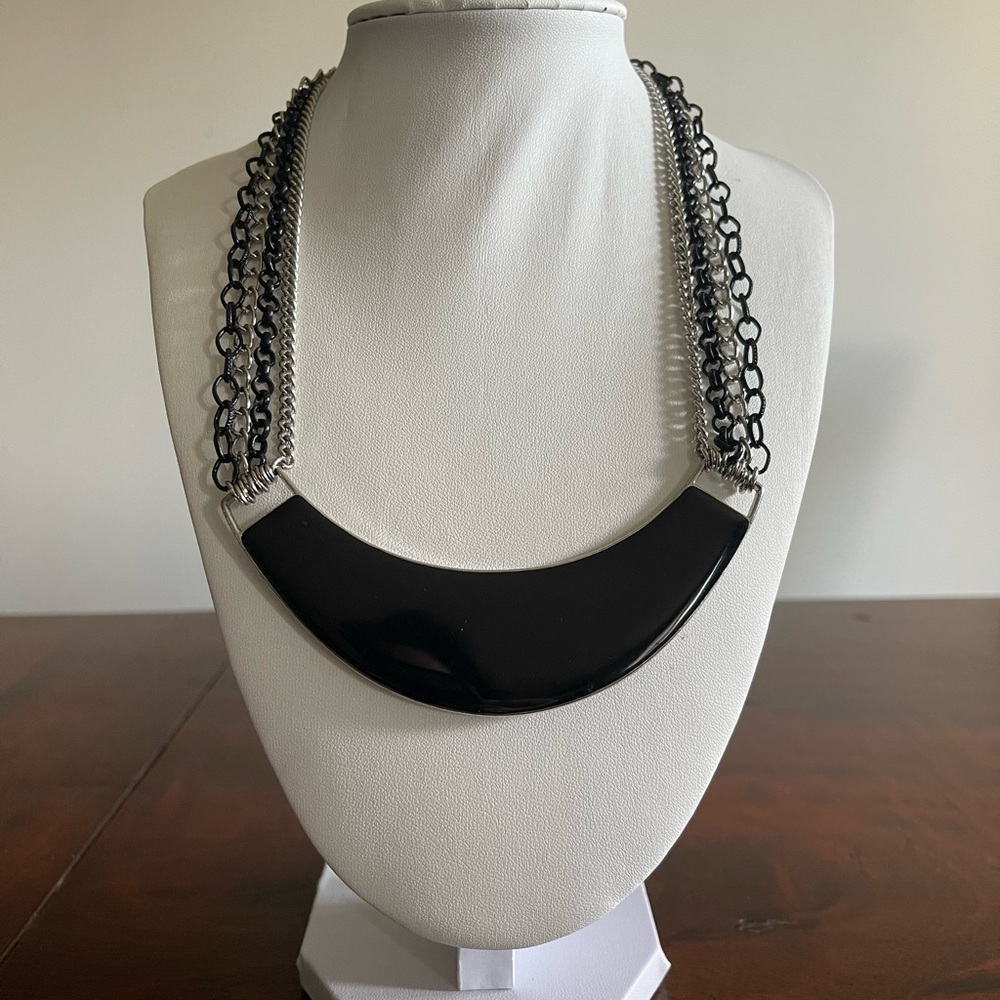 Enamelled black and silver statement choker necklace marked NY